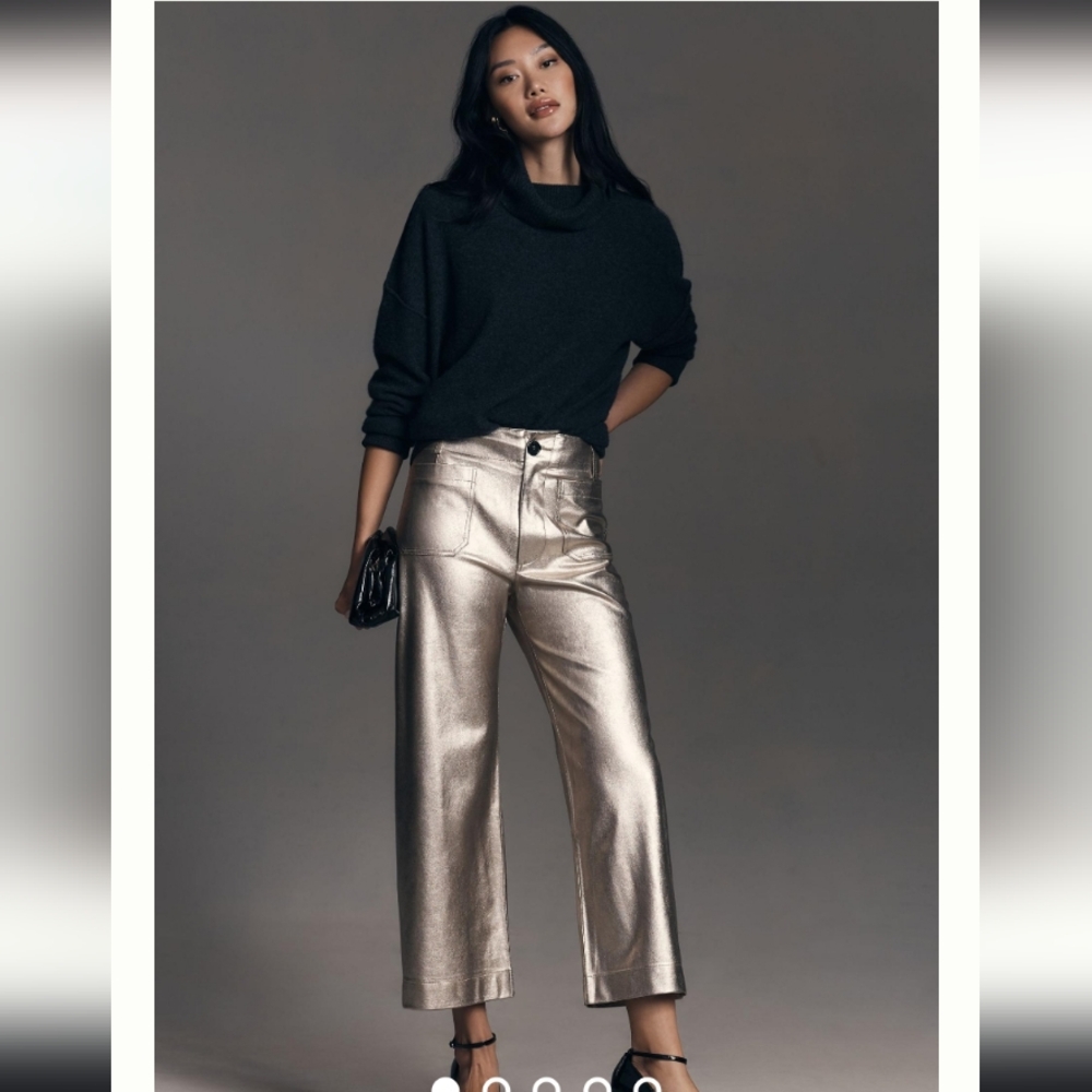 BNWT Anthropologie Maeve Colette Gold Leather Pants
